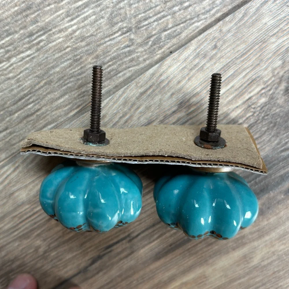 Set of 2 Ceramic Decorative Drawer Pull Knobs Teal Turquoise NEW - Picture 8 of 8